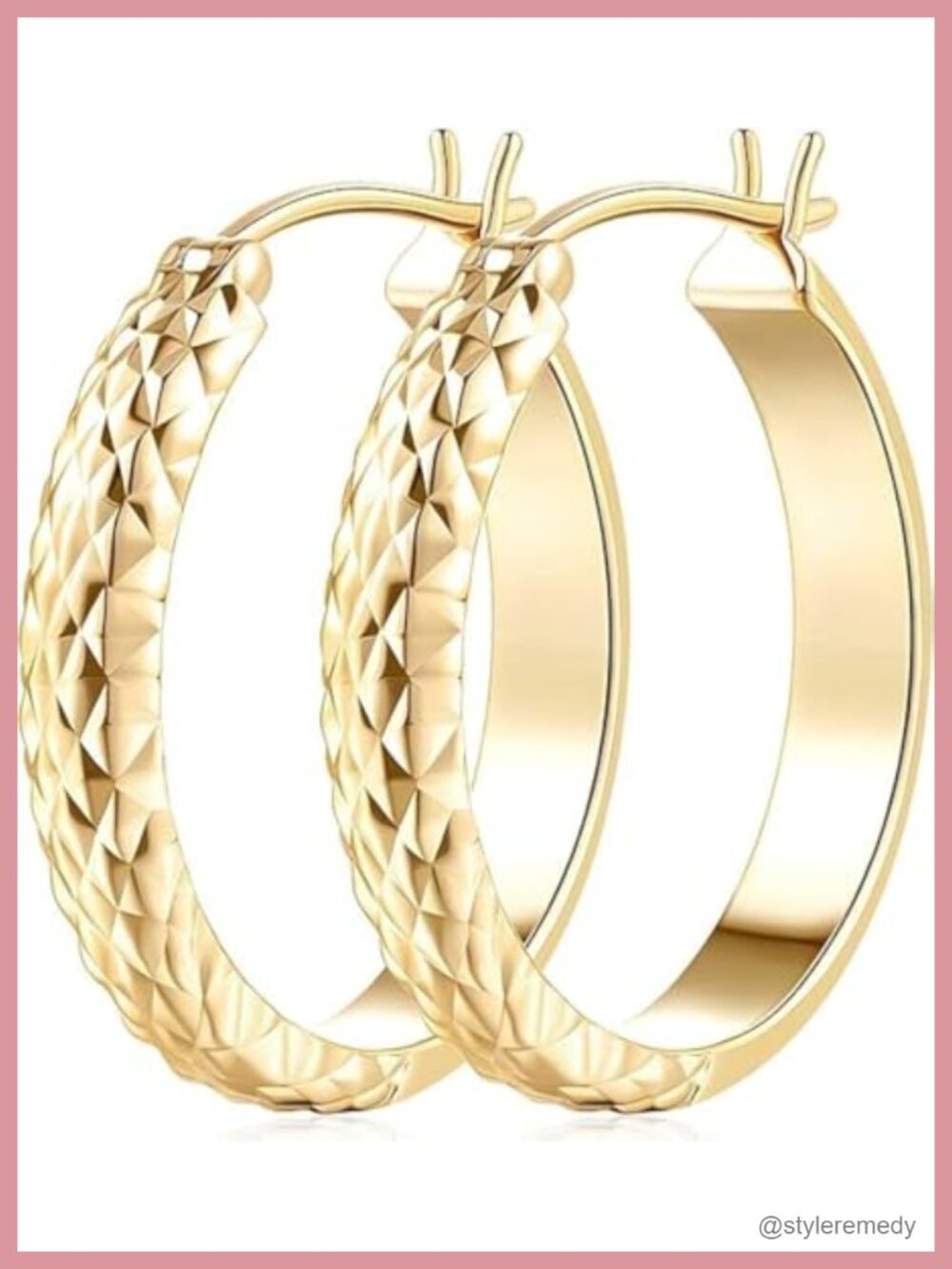 14K Gold Chunky Hoop Earrings Clip On 25mm